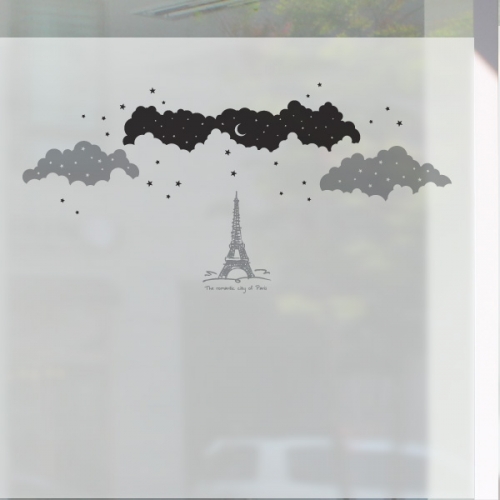 NCW456[무점착 창문시트]밤하늘 아래 에펠탑 스케치