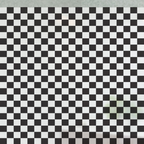 NCW455[무점착 창문시트]흑백 바둑판 패턴