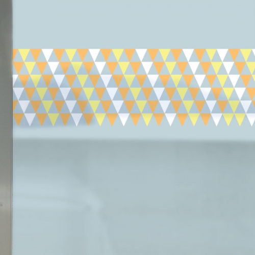 CW443[컬러 안개시트]하늘색 배경에 노랑 주황 흰색 삼각형 패턴 포인트