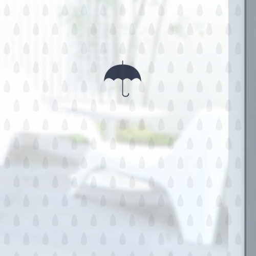 NCW446[무점착 창문시트]포인트 우산과 빗방울 패턴