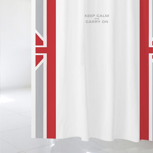SC473[샤워 커튼]KEEP CALM AND CARRY ON 회색 빨간색 영국 국기 스타일