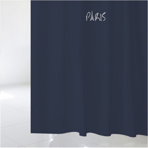 SC501[샤워 커튼]빈티지 PARIS 텍스트와 진한 파란색 배경