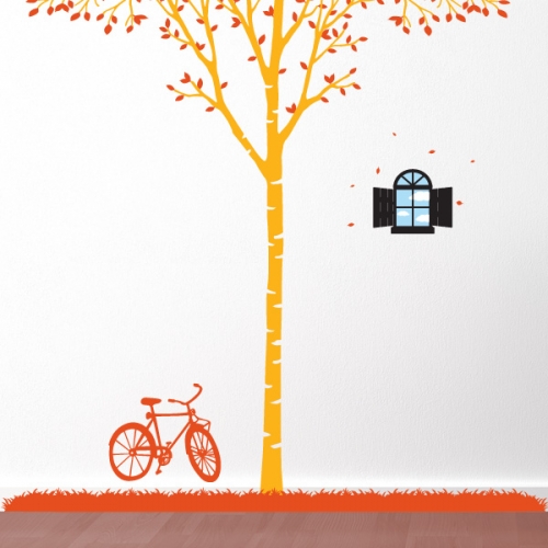 [나무] 북유럽 스타일 자작나무 싱글 - 스카이 빈티지 윈도우 & 자전거