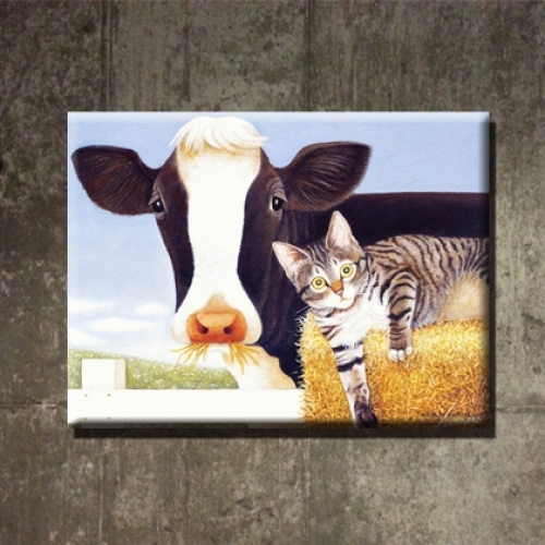 카페인테리어 캔버스 그림 액자 소와 고양이, 그 환상의 궁합