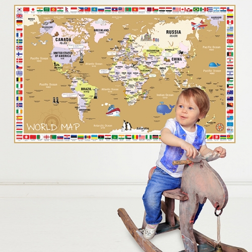 [꼼지락닷컴]초간편어린이국기세계지도-C1503(브라운)